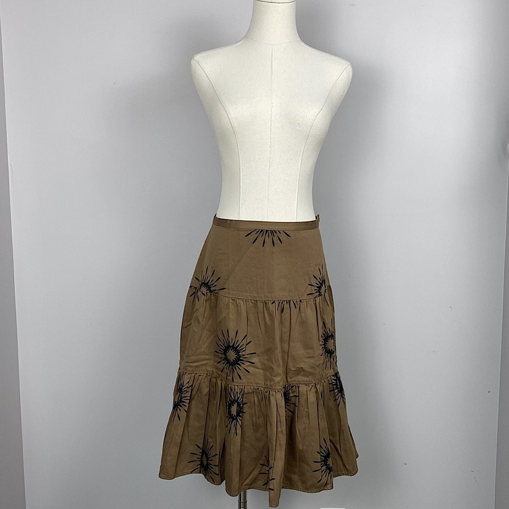 Willi Smith Brown A-Line Skirt with Black Sunburst Pattern